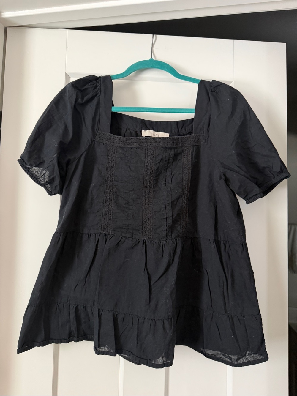 Loft Black Square Neck Peasant Top